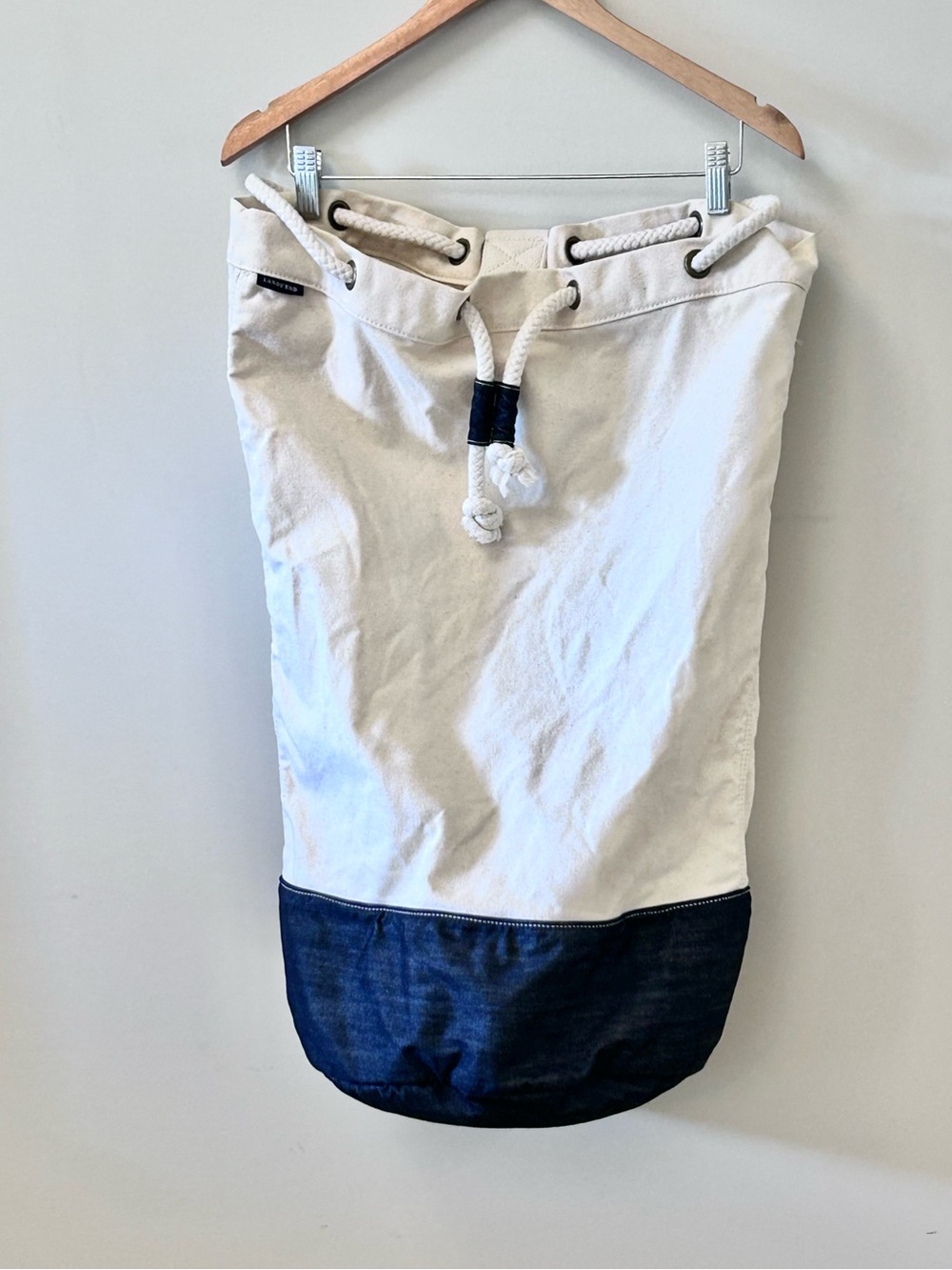 Lands’ End Sea Bag 2013 Barrel Duffle Tote Cotton Canvas Nautical Rope XXL 26x14